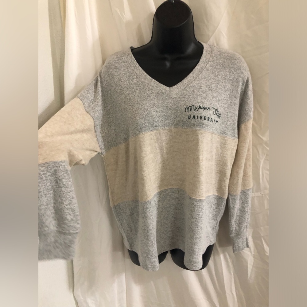 SJ‎ lounge Michigan State grey colorblock v-neck spirit jersey shirt size XS new